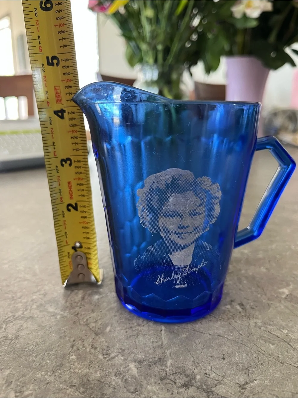 Cobalt Blue Shirley Temple Glass Pitcher